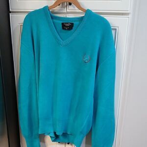 Mens Vintage Dior Turquoise V-Neck Golf Sweater